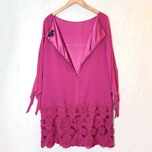 Tahari Fuchsia Pink Barbiecore Lace Embroidered Hem Chiffon Cocktail Dress Sz 12 - Picture 2 of 9